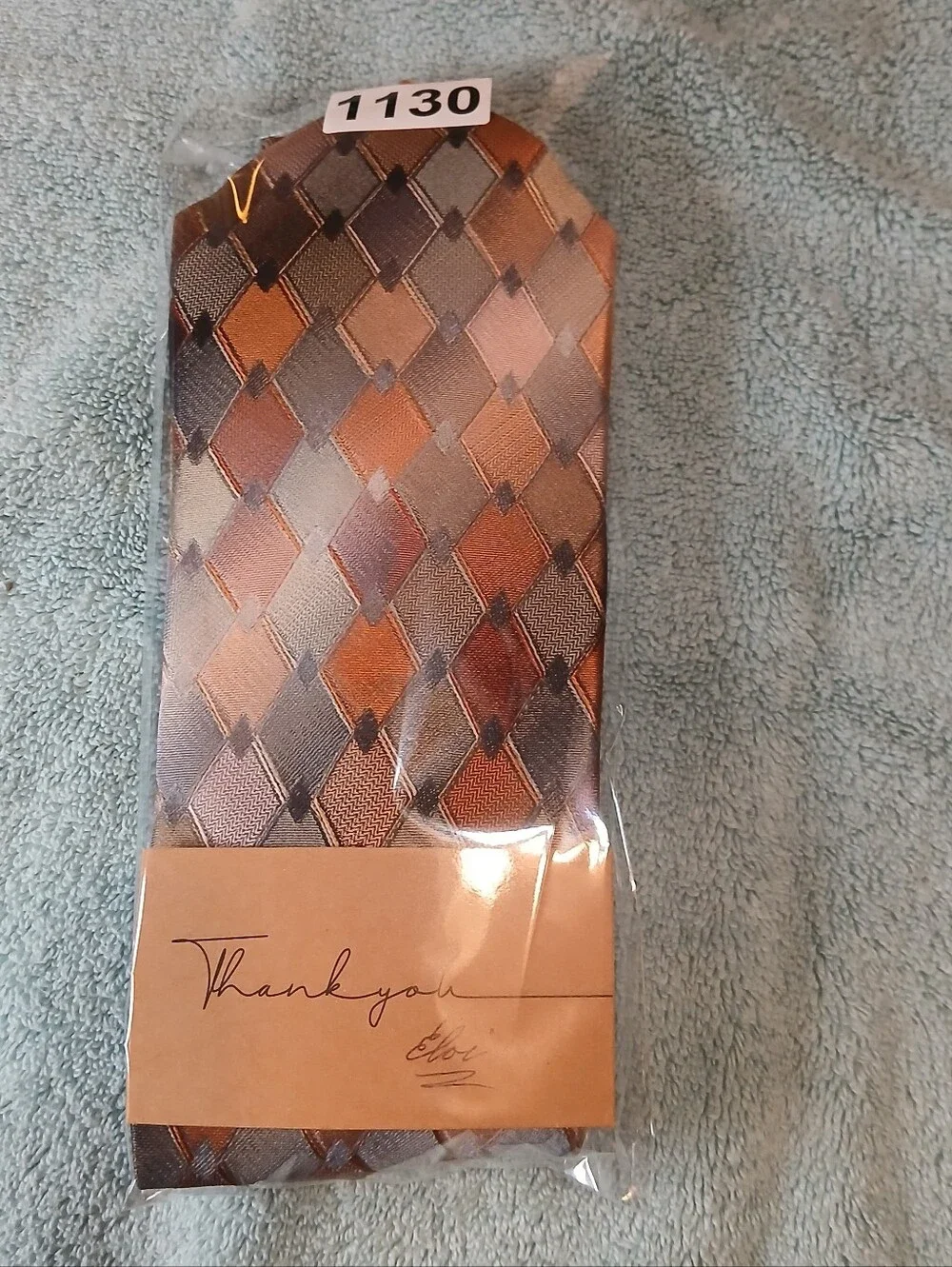 Murano Copper and Brown Diamond-Pattern Tieurano Extra Long Silk Tie (1130)